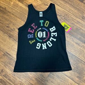 Zumba Fitness Black Tank Top with Colorful Print